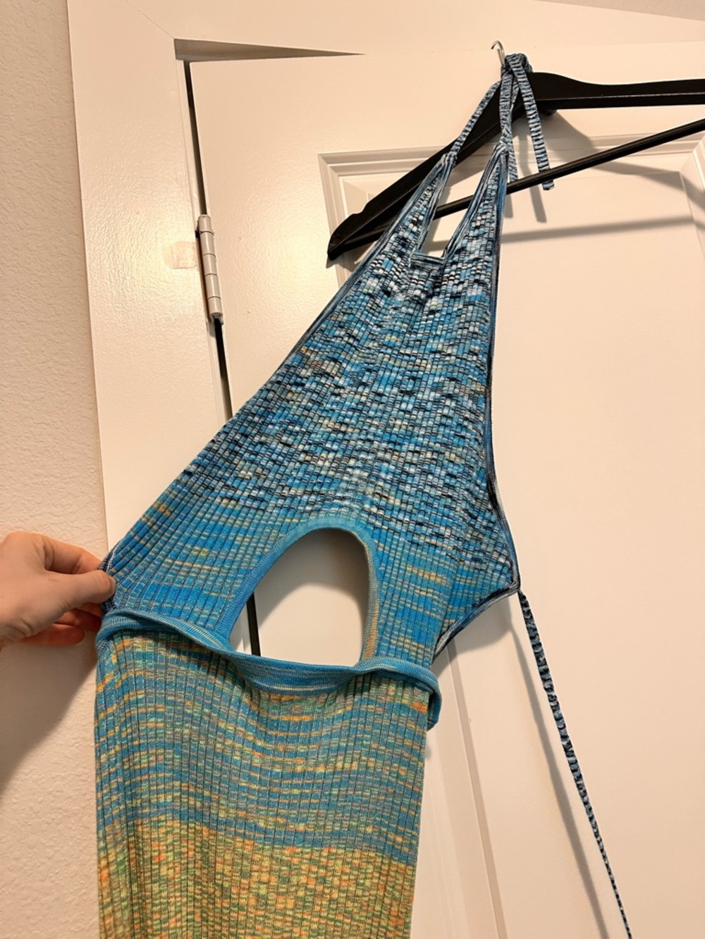 STAUD Blue Gradient Knit Shoulder Tote